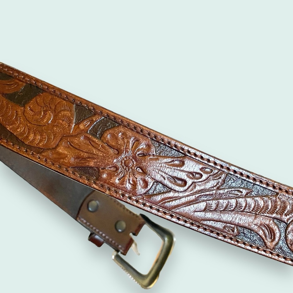 Resistol Genuine Full Grain Tooled Leather Men’s Belt SZ 38 - Picture 5 of 12
